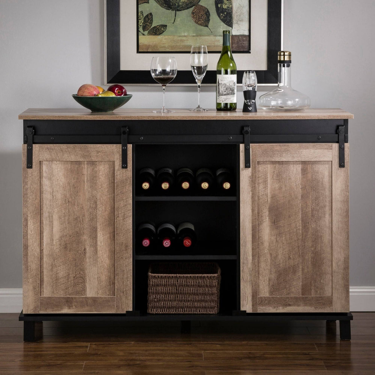Black/Walnut Storage Cabinet Sideboard S796