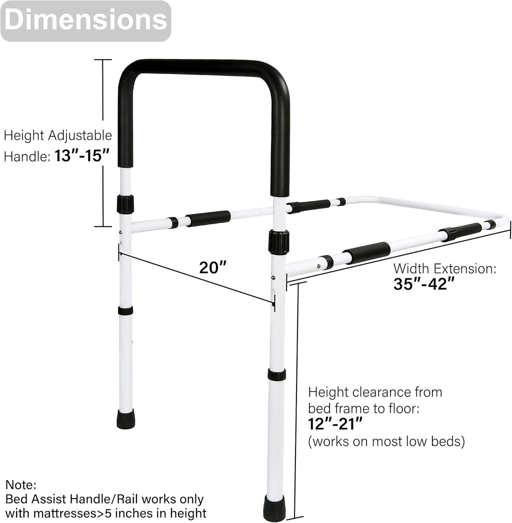 Adjustable Bed Assist Rail Grab Bar, White/Black, Pack of 2 L829432