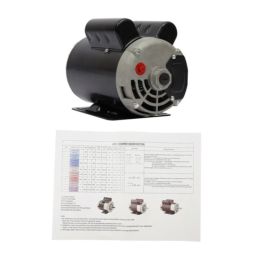 5 HP SPL 3450 RPM Air Compressor 60 Hz Electric Motor 208-230 Volts J7555