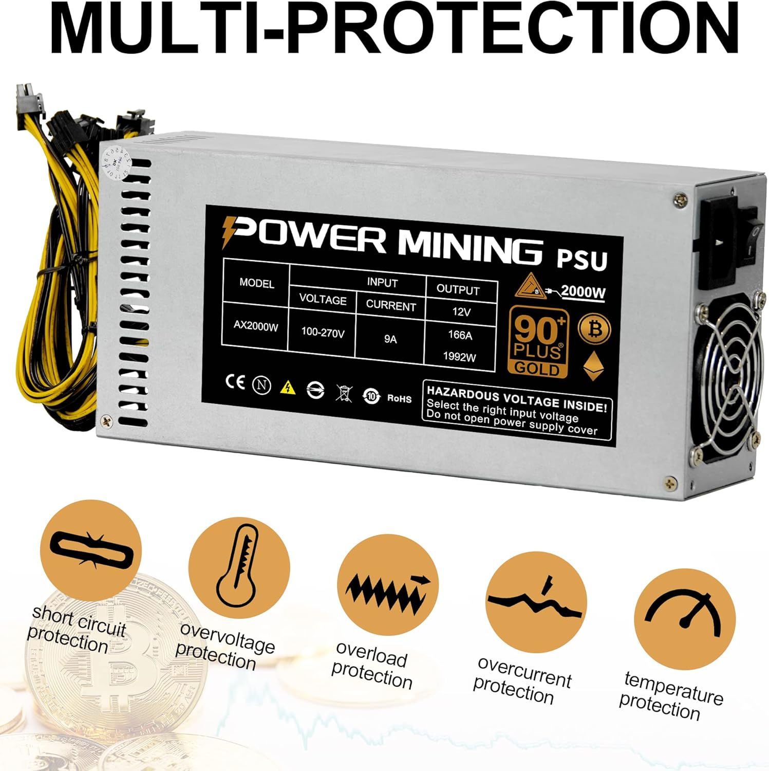 2000W 2U Mining Power Supply with Power Cable Y262499
