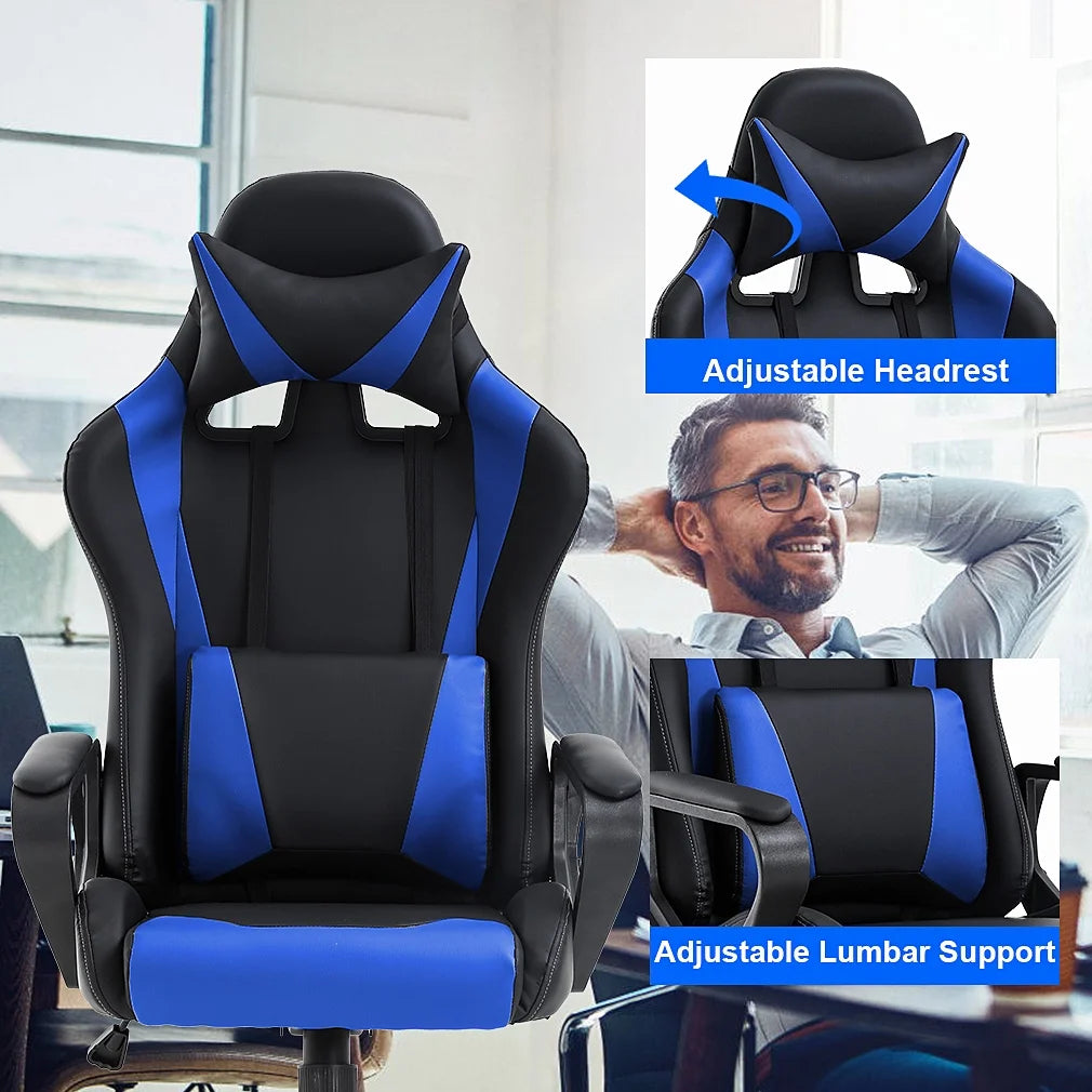 High-Back Gaming Chair with Lumbar Support (Blue) Q289