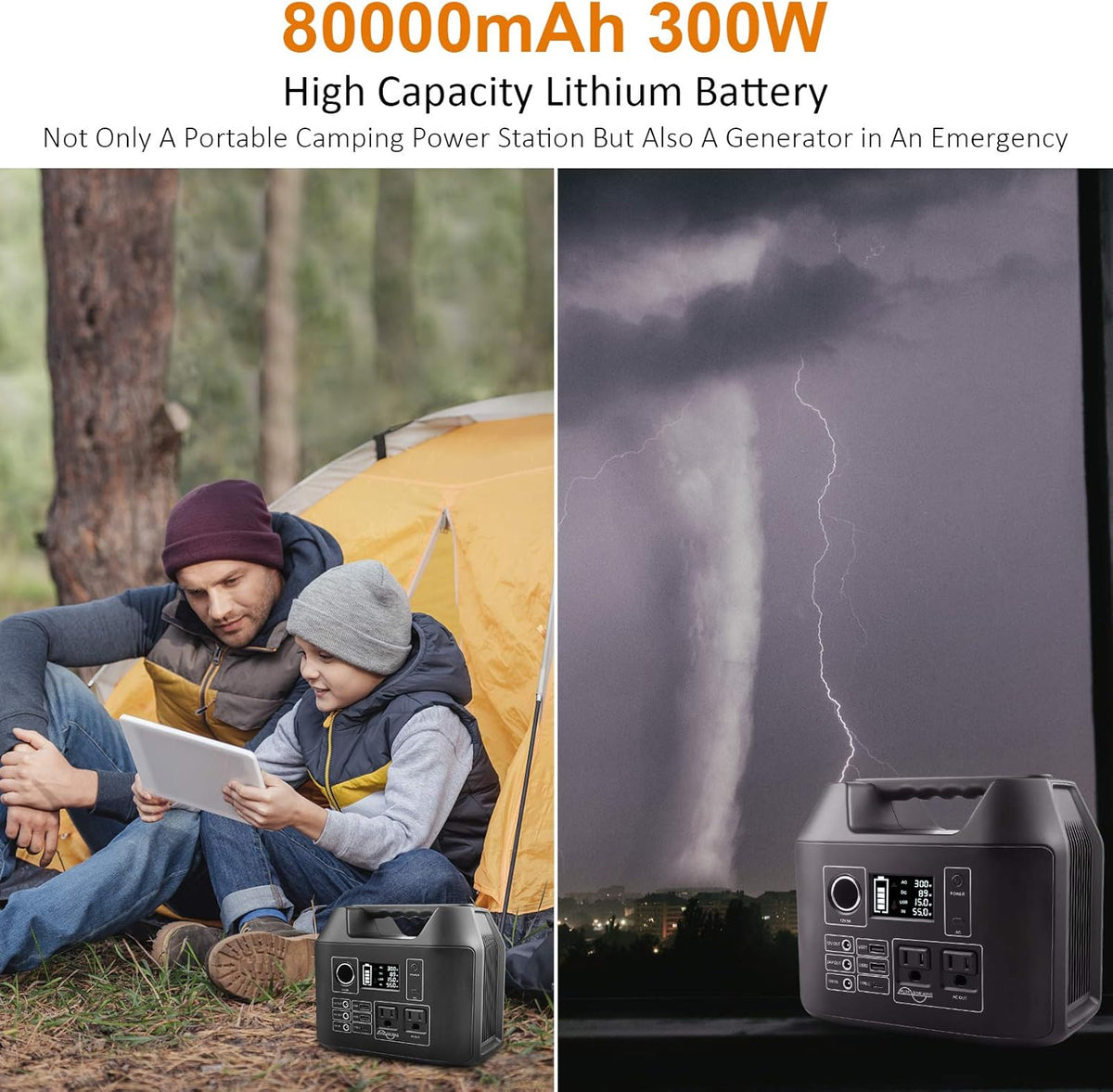 300W Portable Power Station 298Wh Lithium Battery with 8 Outputs F5206