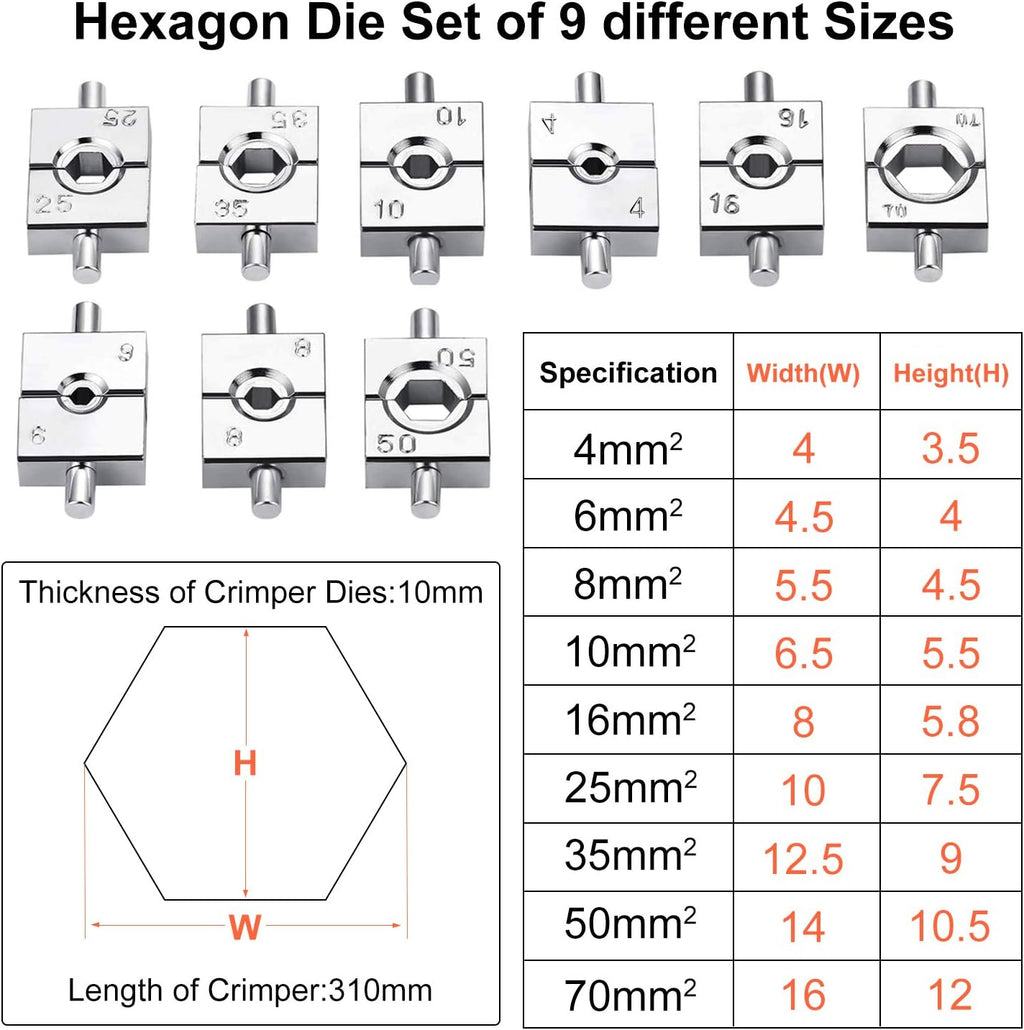 10 Ton Hydraulic Cable Crimper Hand Tool with 9 Dies and Cable Cutter O648