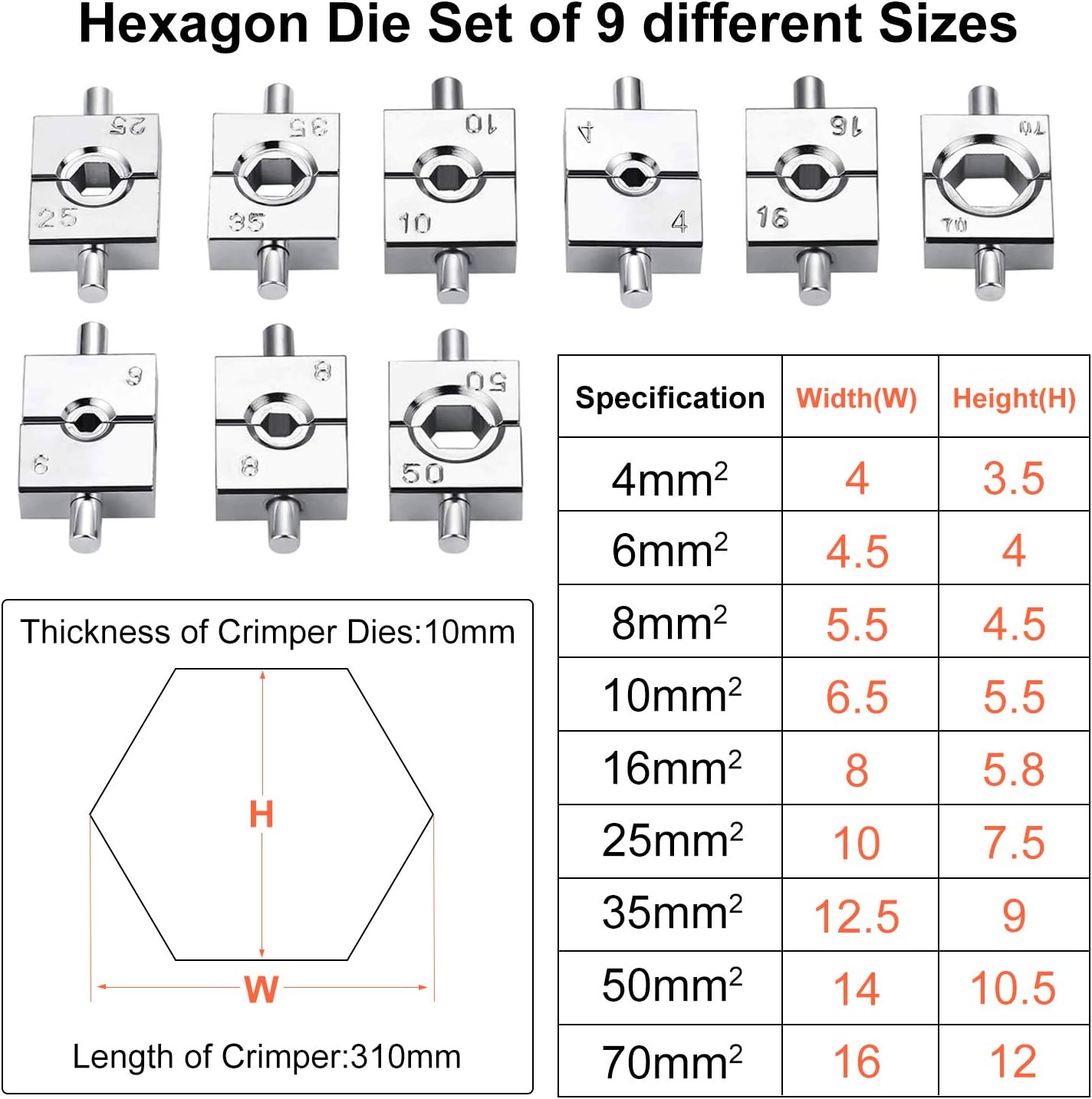 10 Ton Hydraulic Cable Crimper Hand Tool with 9 Dies and Cable Cutter O648