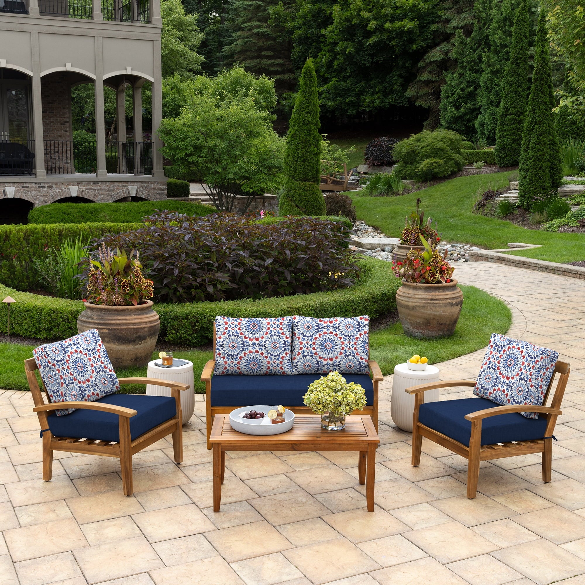 Outdoor Loveseat Cushion Set, 48 x 24, Water Repellent, Clark Blue M429