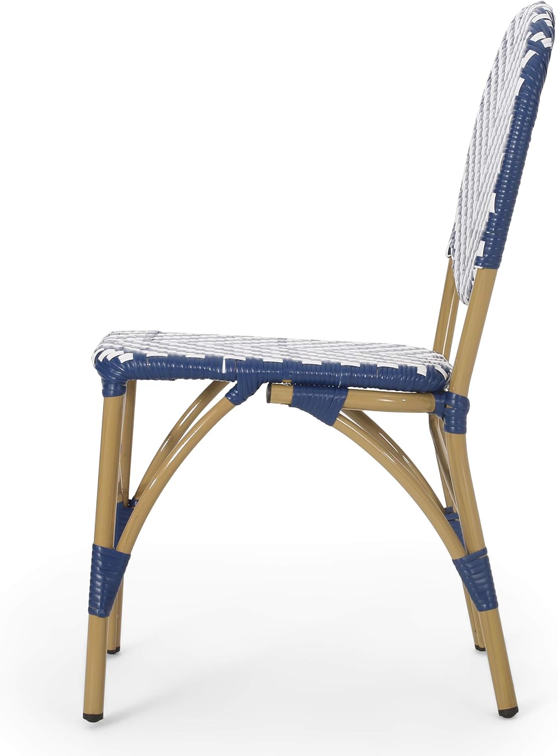 Navy Blue + White + Bamboo Finish Outdoor Bistro Chair Y899