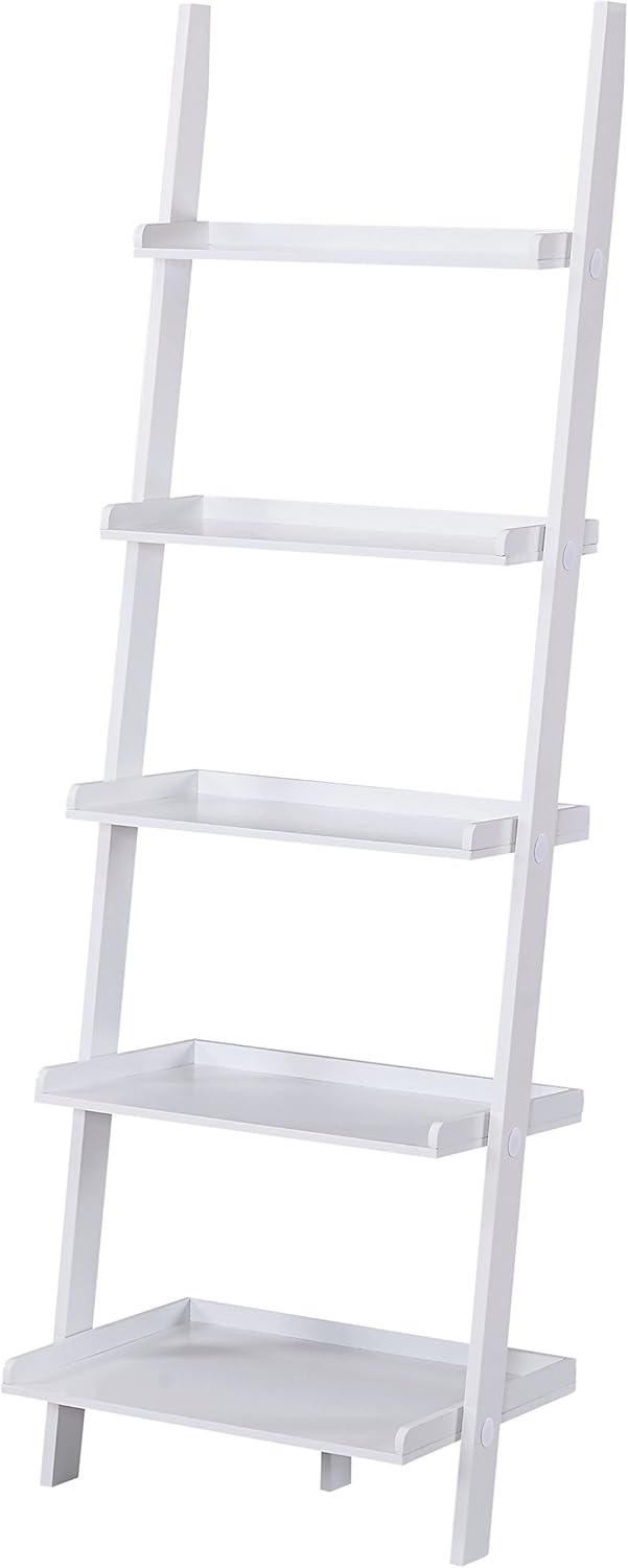 White 5 Tier Bookcase Shelf Ladder Leaning Z67988