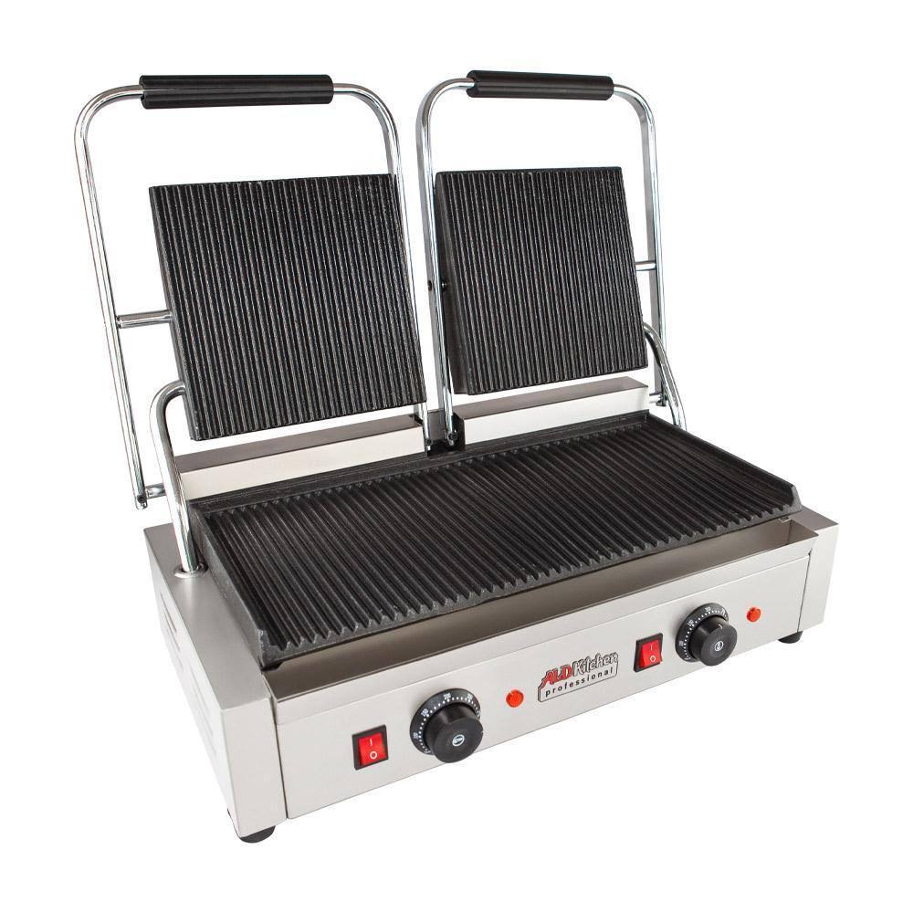 Double Panini Press Sandwich Maker with Cast-Iron Ribbed Plates Nonstick N9861
