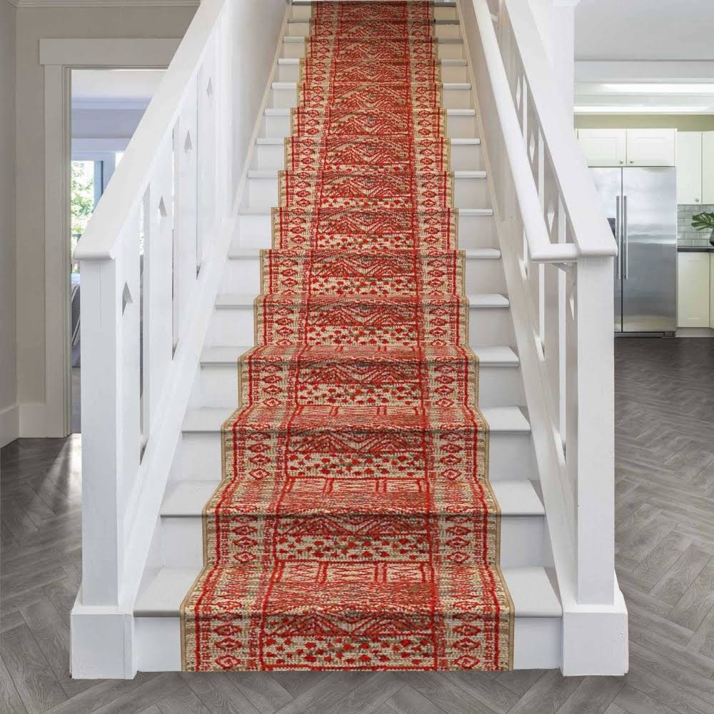 Taupe Red Stair Carpet Runner 30 Foot O4794