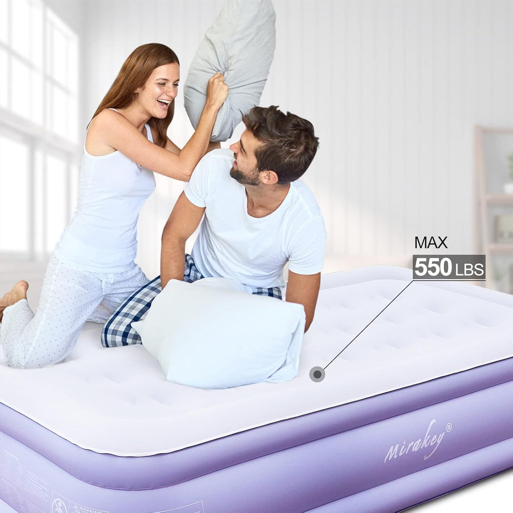 Light Blue White Velvet Flocked Twin Air Mattress with Built in Pump Q592079