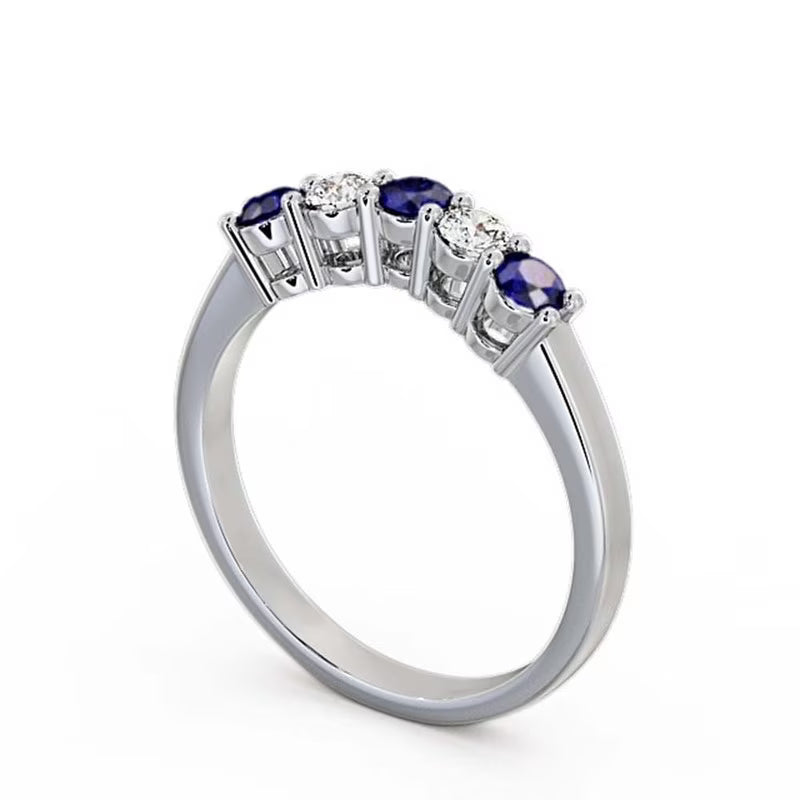14K White Gold Blue Sapphire Diamond Eternity Band J6227