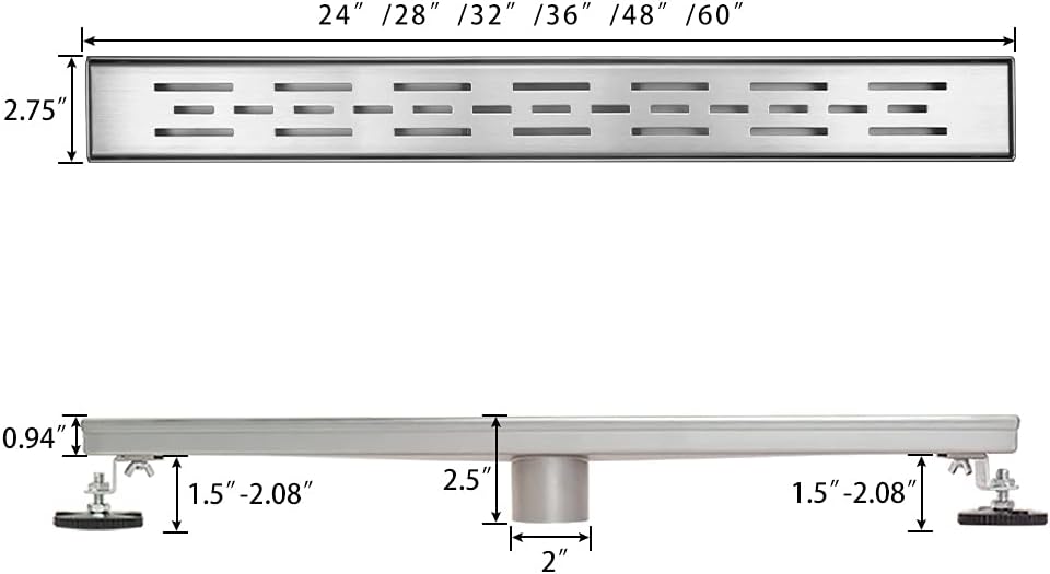 Brushed 304 Stainless Steel Linear Shower Drain 36 inch with Hair Catcher, Pack of 2 B44018