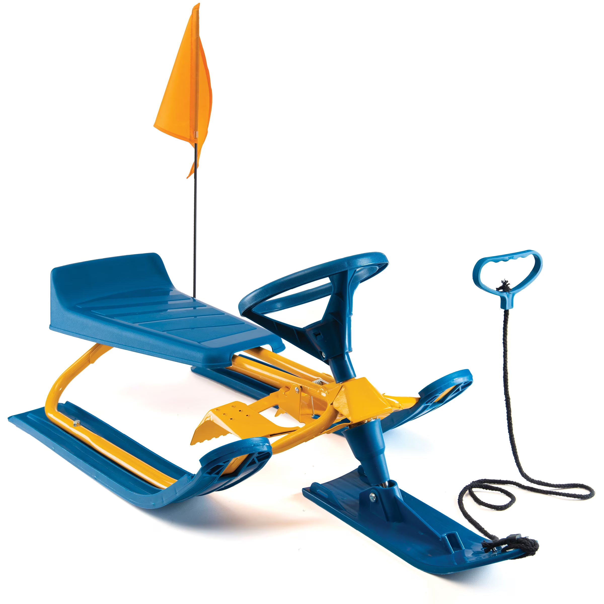 Snow Sled with Steering Wheel, Twin Brakes, Pull Rope & Safety Flag Z6551