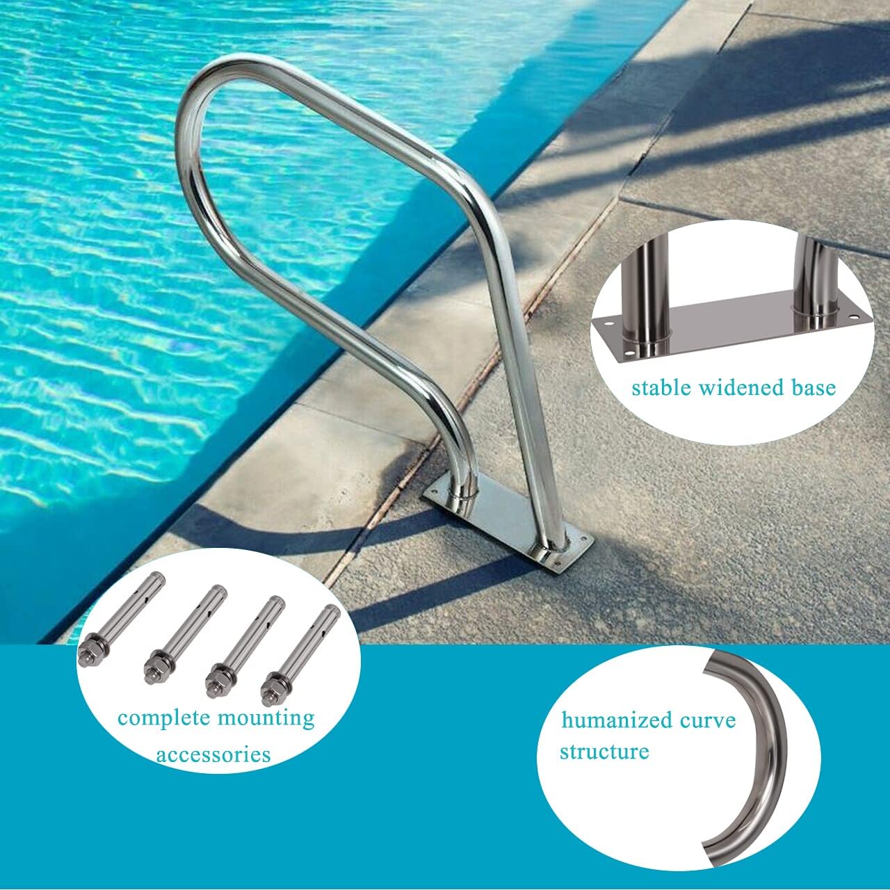 Stainless Steel Swimming Pool Hand Rail with Base Plate M922