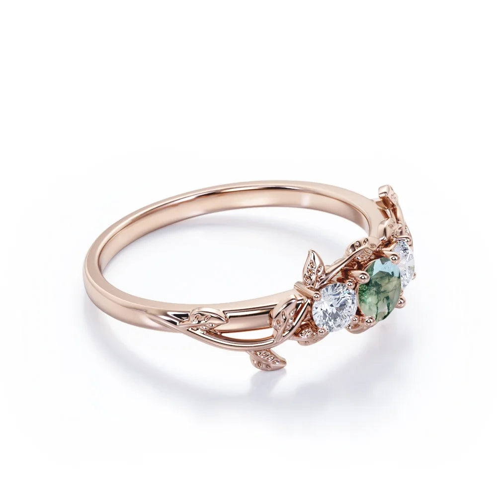 18K Rose Gold Plating over Silver Moss Green Agate Engagement Ring S8398