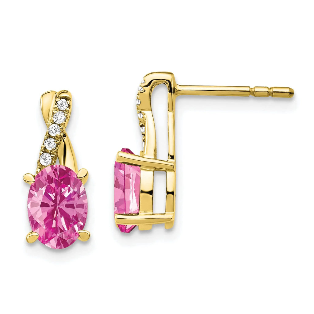 10K Yellow Gold Created Pink Sapphire and Diamond Earrings G705500