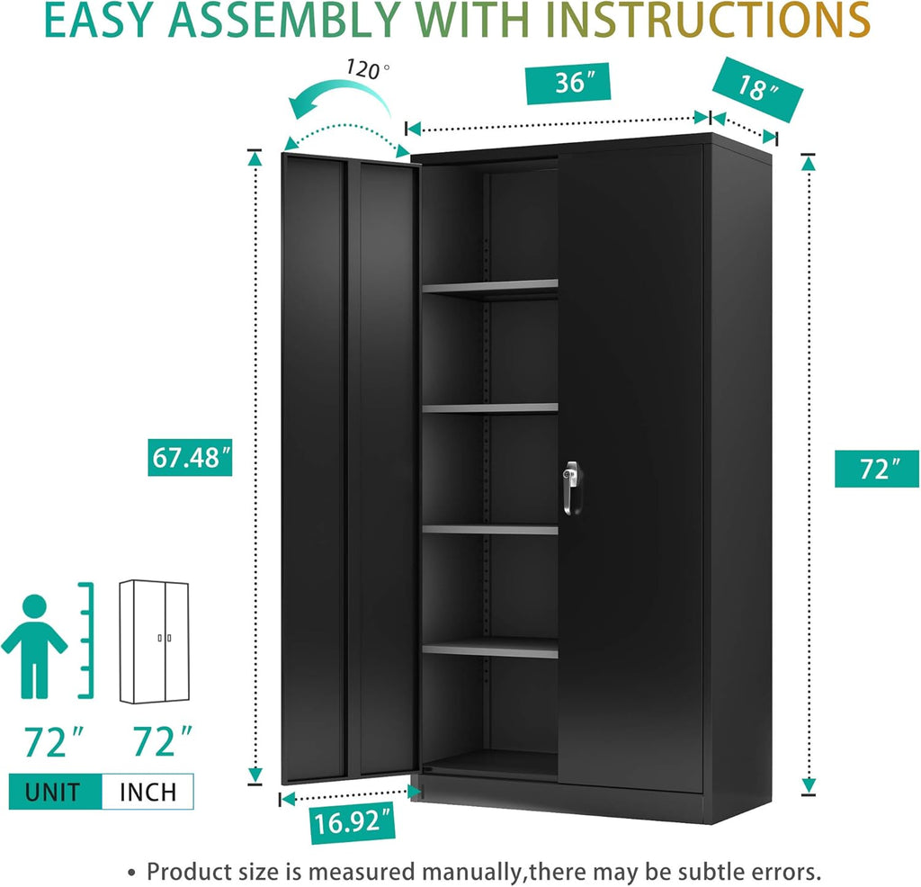 Black Steel Storage Cabinet with 2 Doors and 4 Adjustable Shelves C7761