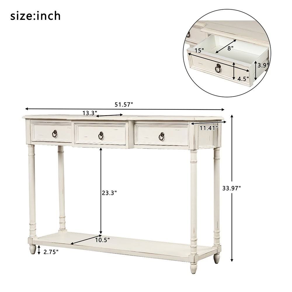 Antique White Console Table with Projecting Drawers and Long Shelf I674527