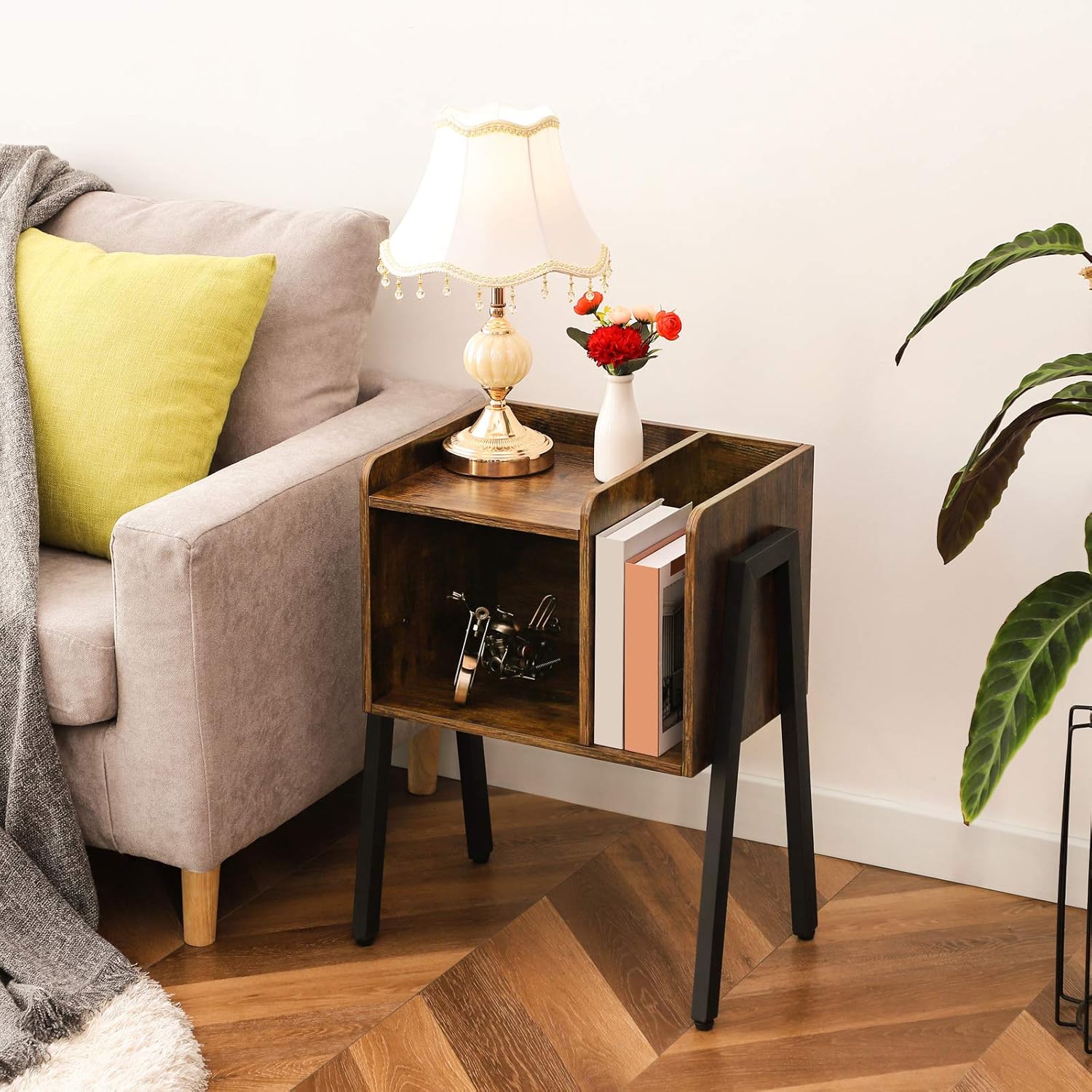 Rustic Brown Stackable End Table with Metal Frame H4971