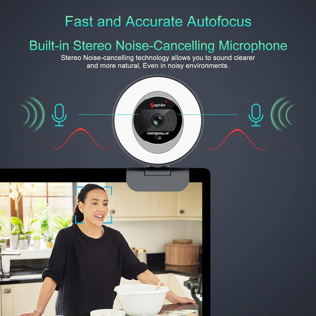 60FPS 1080P Streaming Webcam with Ring Light and Privacy Cover U363183