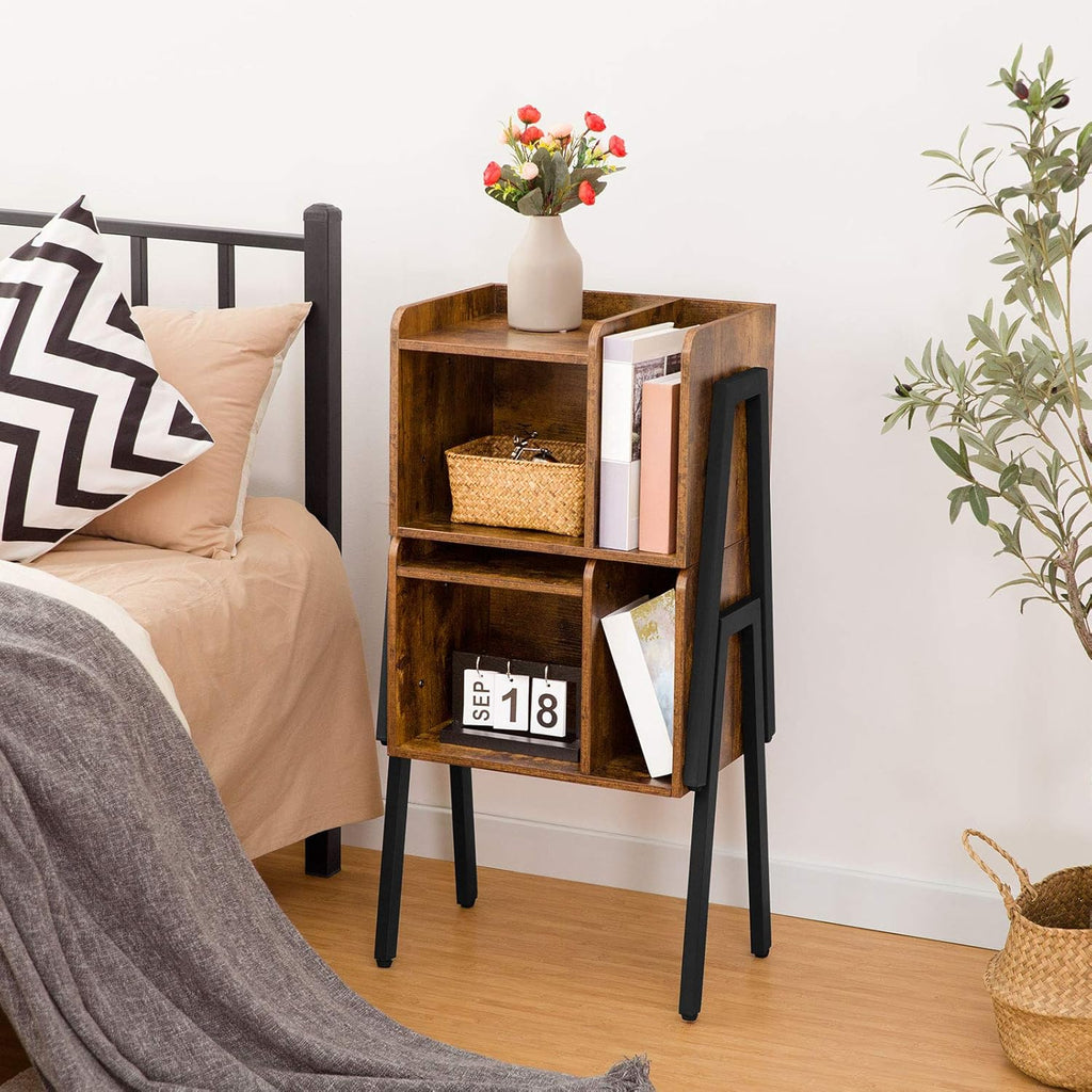 Rustic Brown Stackable End Table with Metal Frame H4971