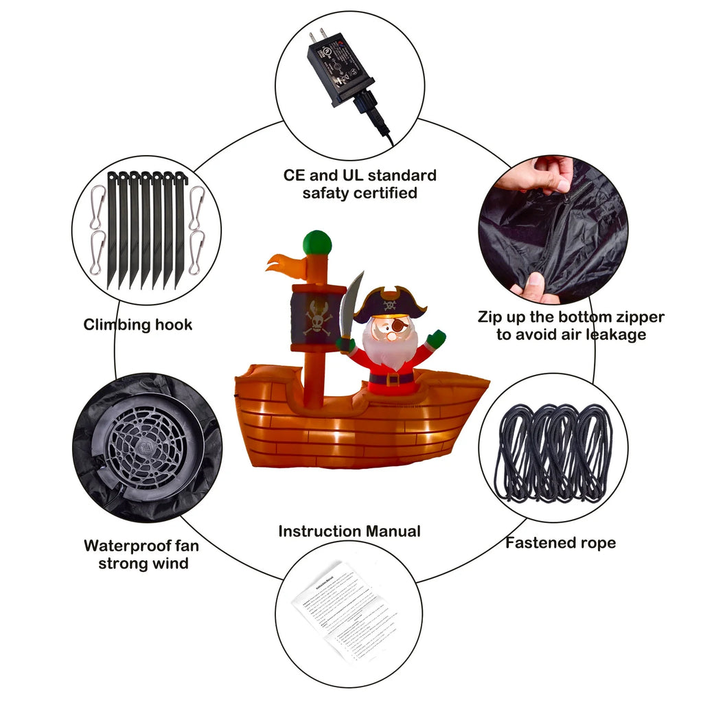 6' Pirate Santa Christmas Inflatable P981