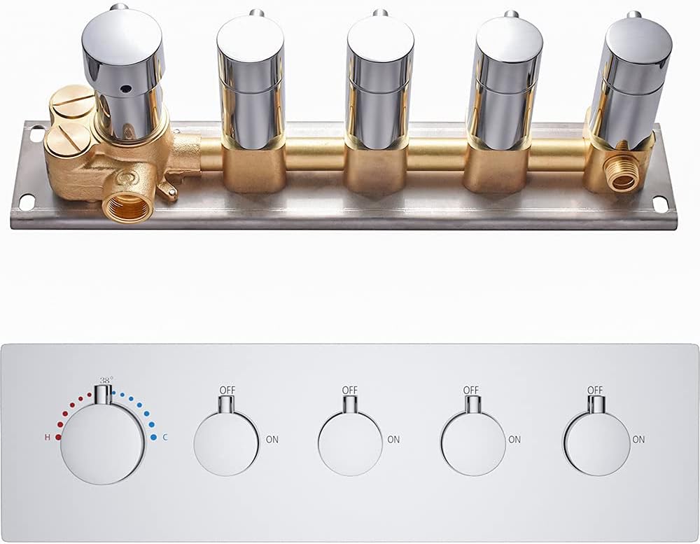 Brass Concealed 4-Way Thermostatic Shower Mixer with Round Handles P264