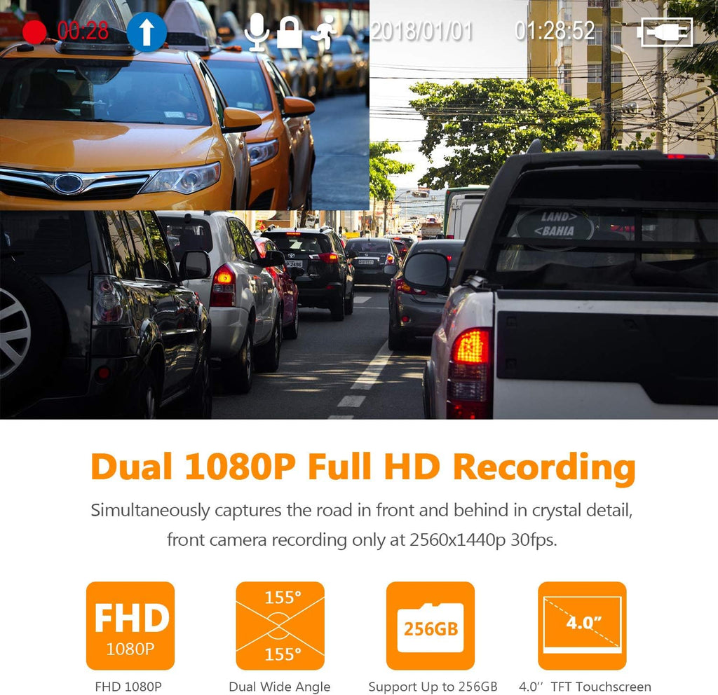 Dual Dash Cam FHD 1080P with 32GB Card Included W867