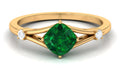 Cushion Cut Lab Grown Emerald Solitaire Ring with Diamond, 14K Yellow Gold, US 9.50 U438353