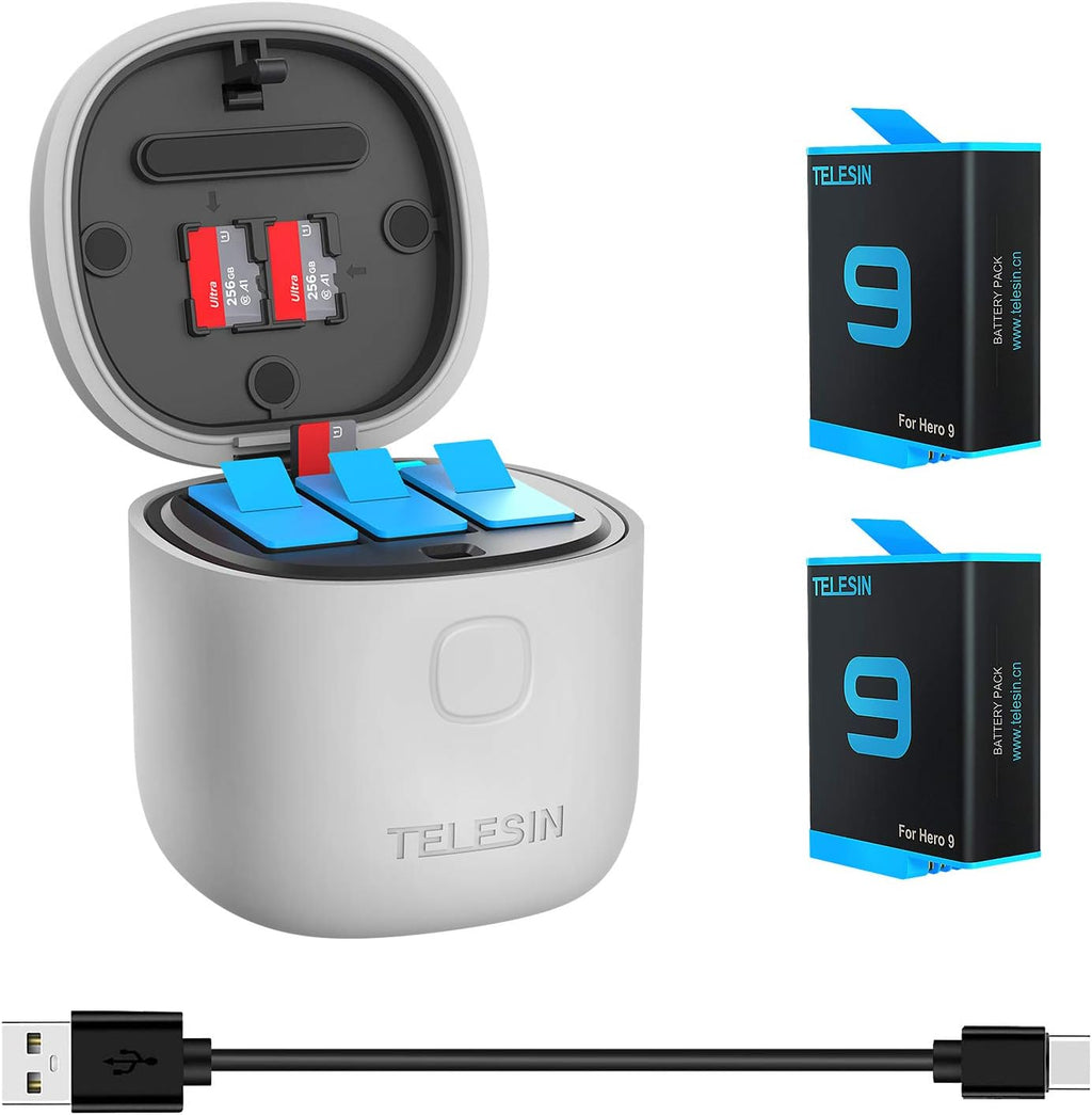 3-Pack Batteries and USB Charger with SD Card Reader Waterproof Storage Carry Case T9930