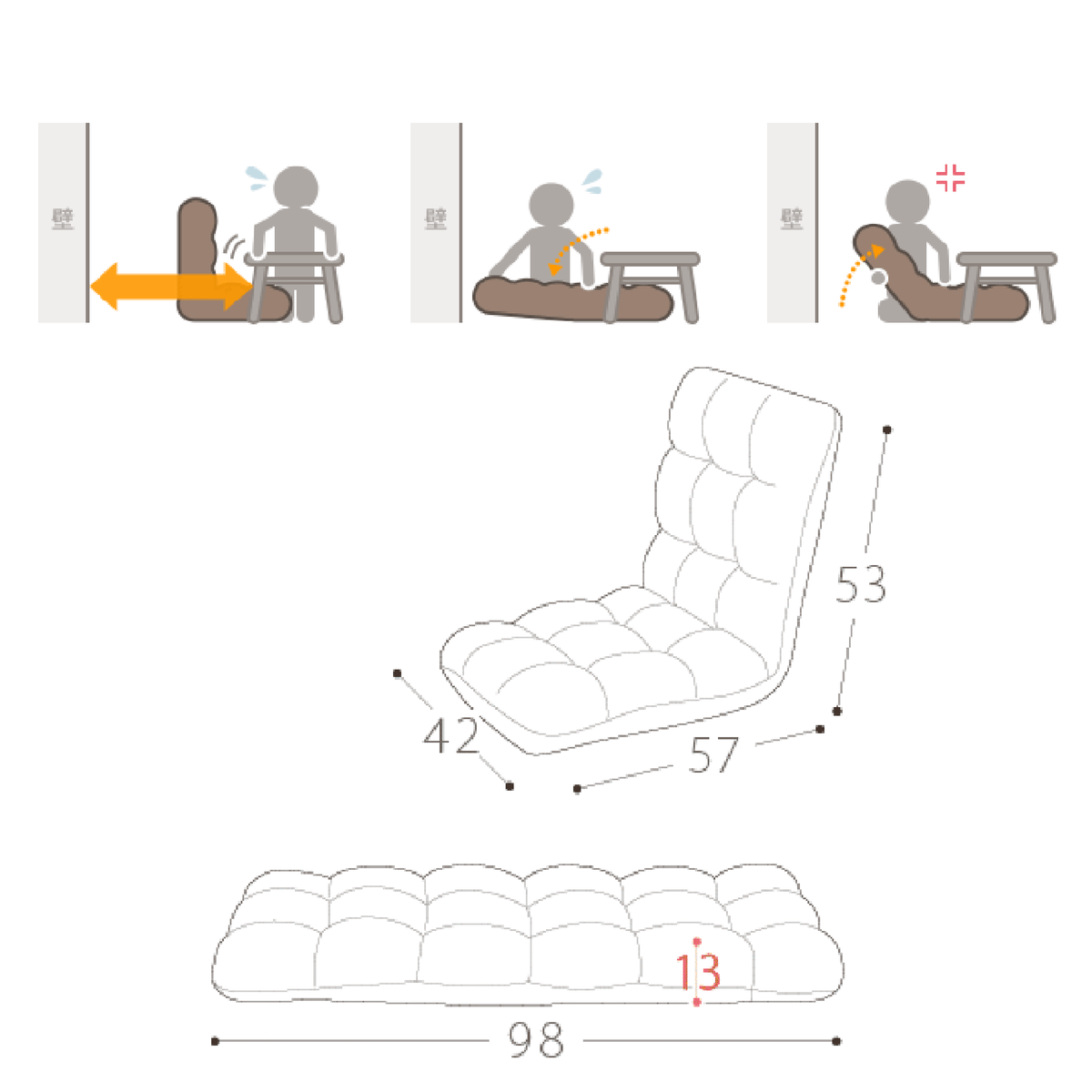 Folding Lounge Chaise Sofa with 5 Reclining Position M944