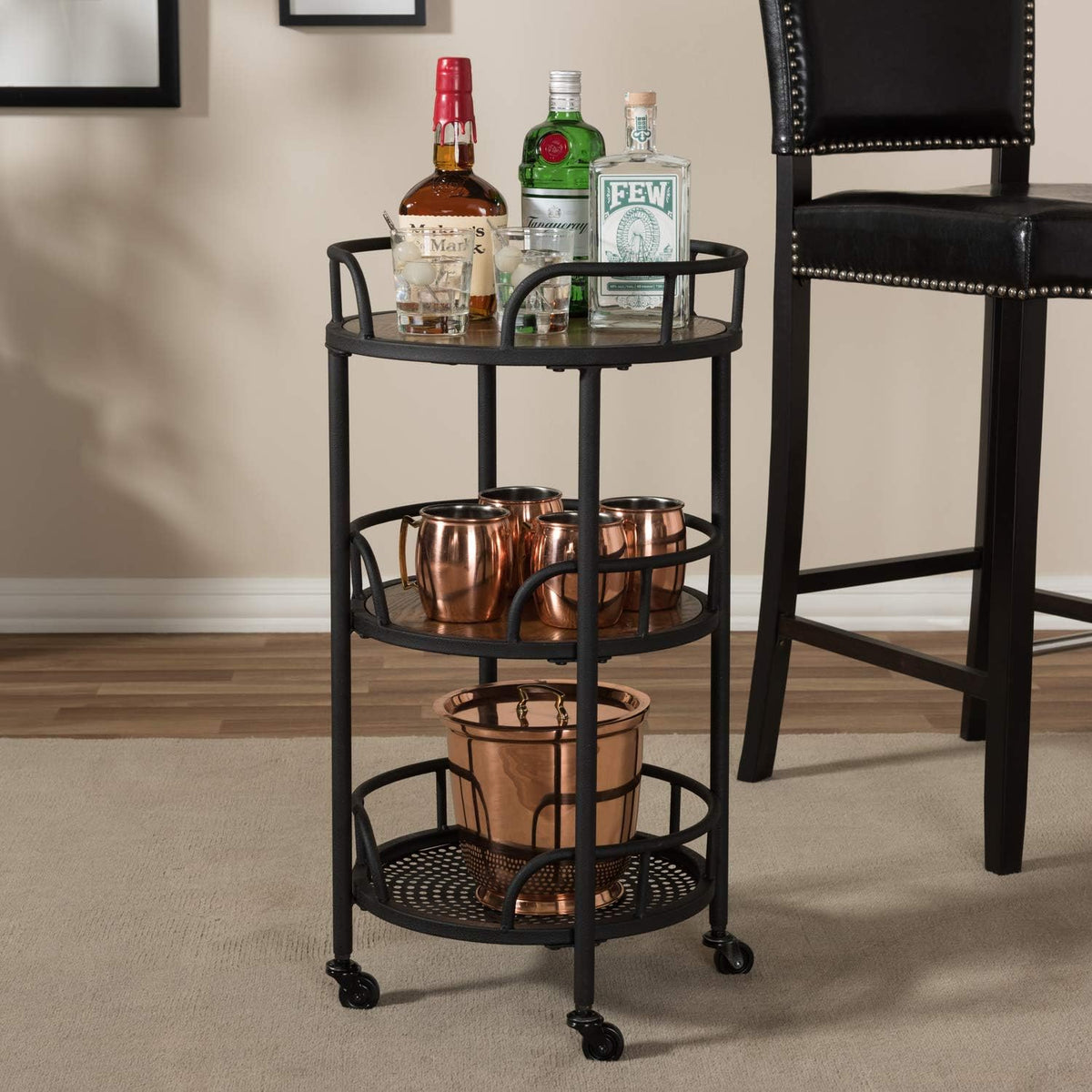 Rustic Industrial Metal and Wood Mobile Serving Cart O591362