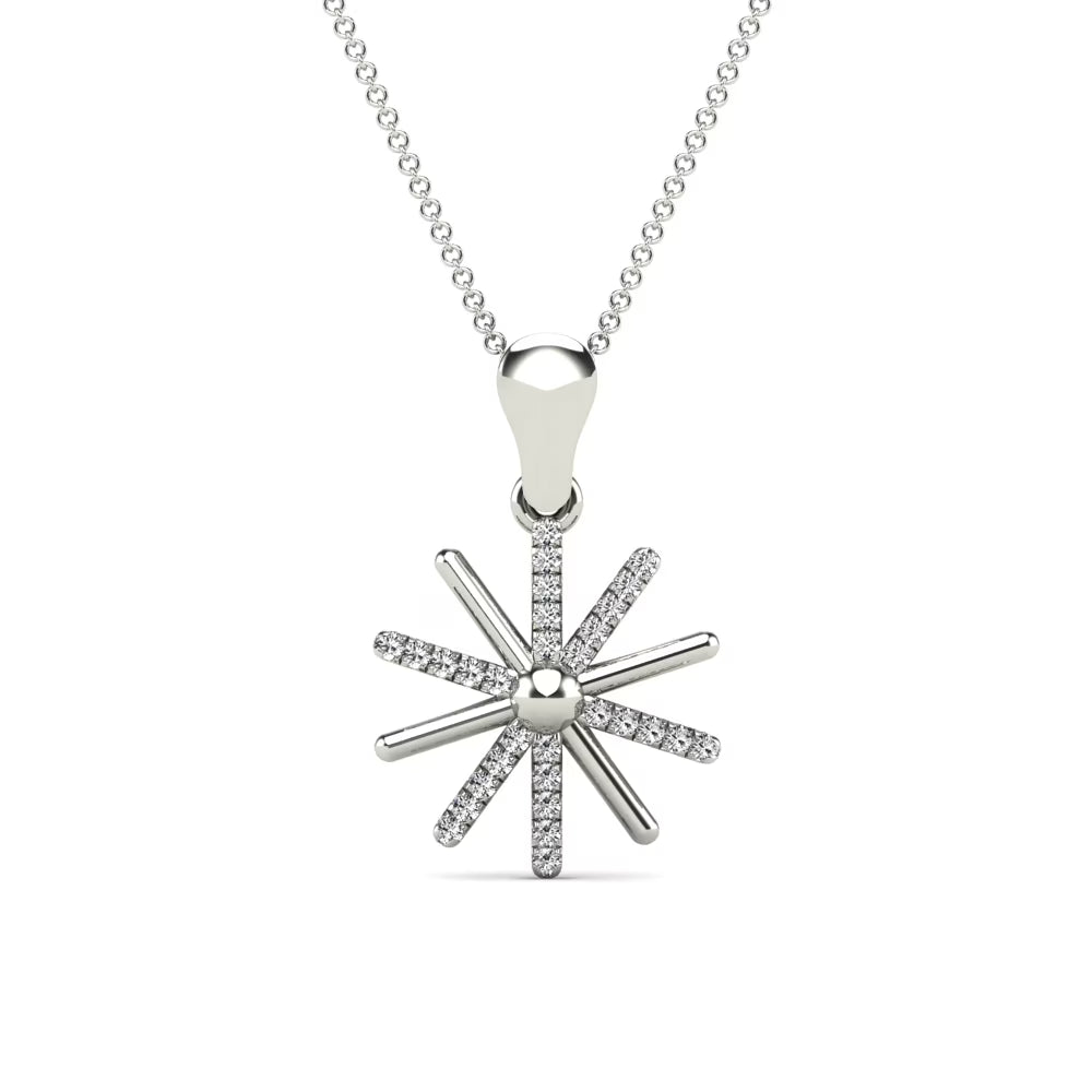 10K White Gold Diamond Starburst Pendant Necklace N8540
