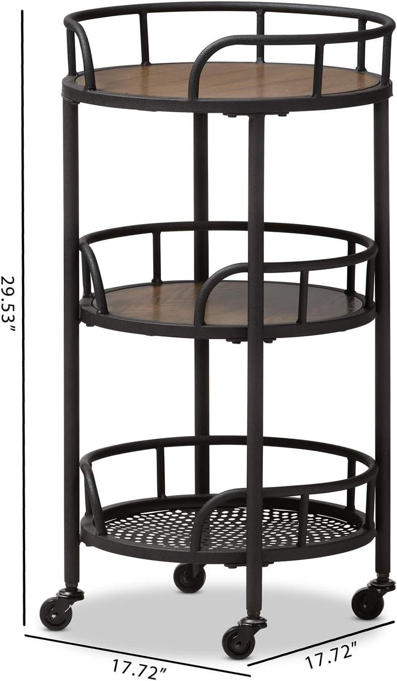 Rustic Industrial Metal and Wood Mobile Serving Cart O591362