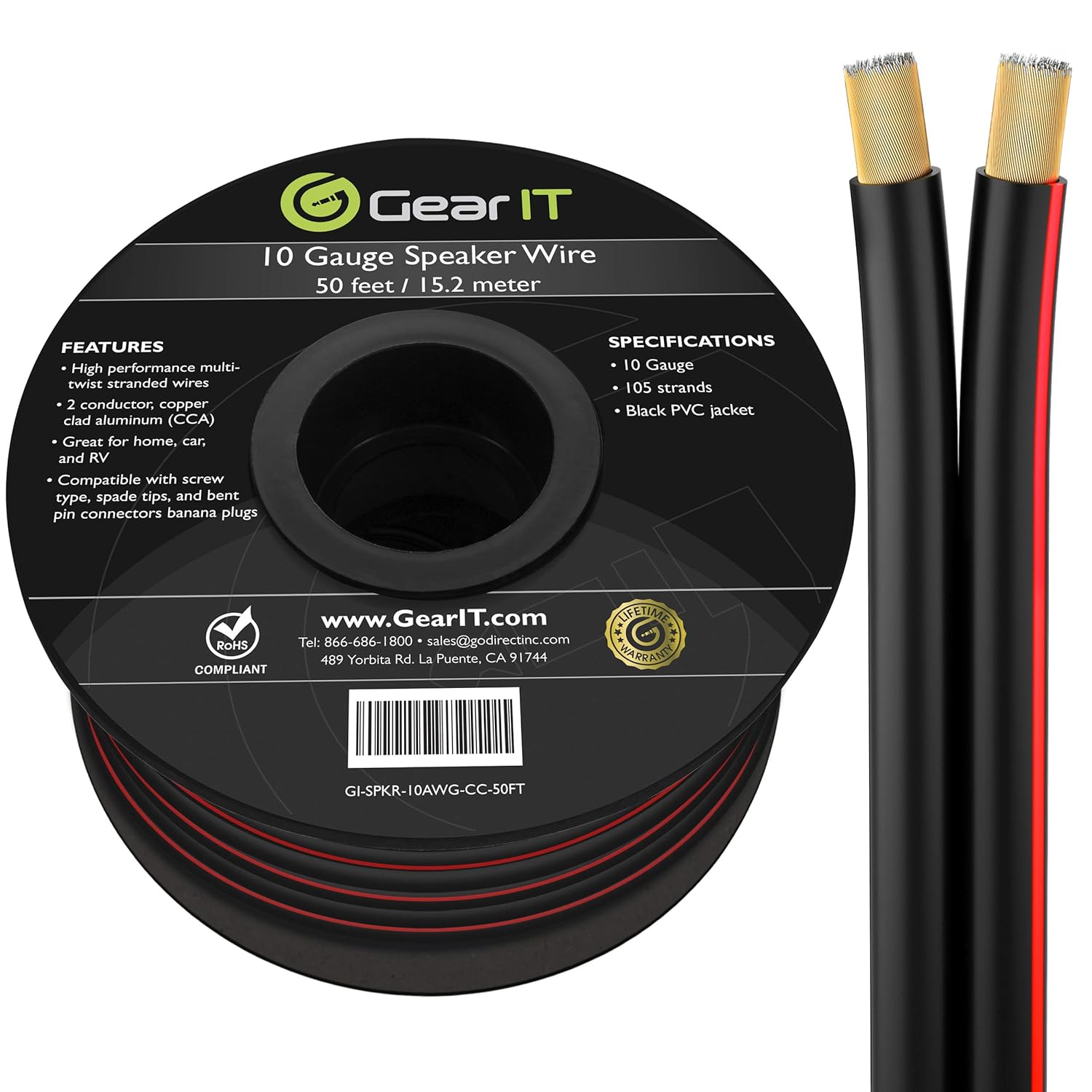10 Gauge 100 Feet Copper Clad Aluminum Speaker Wire E61102
