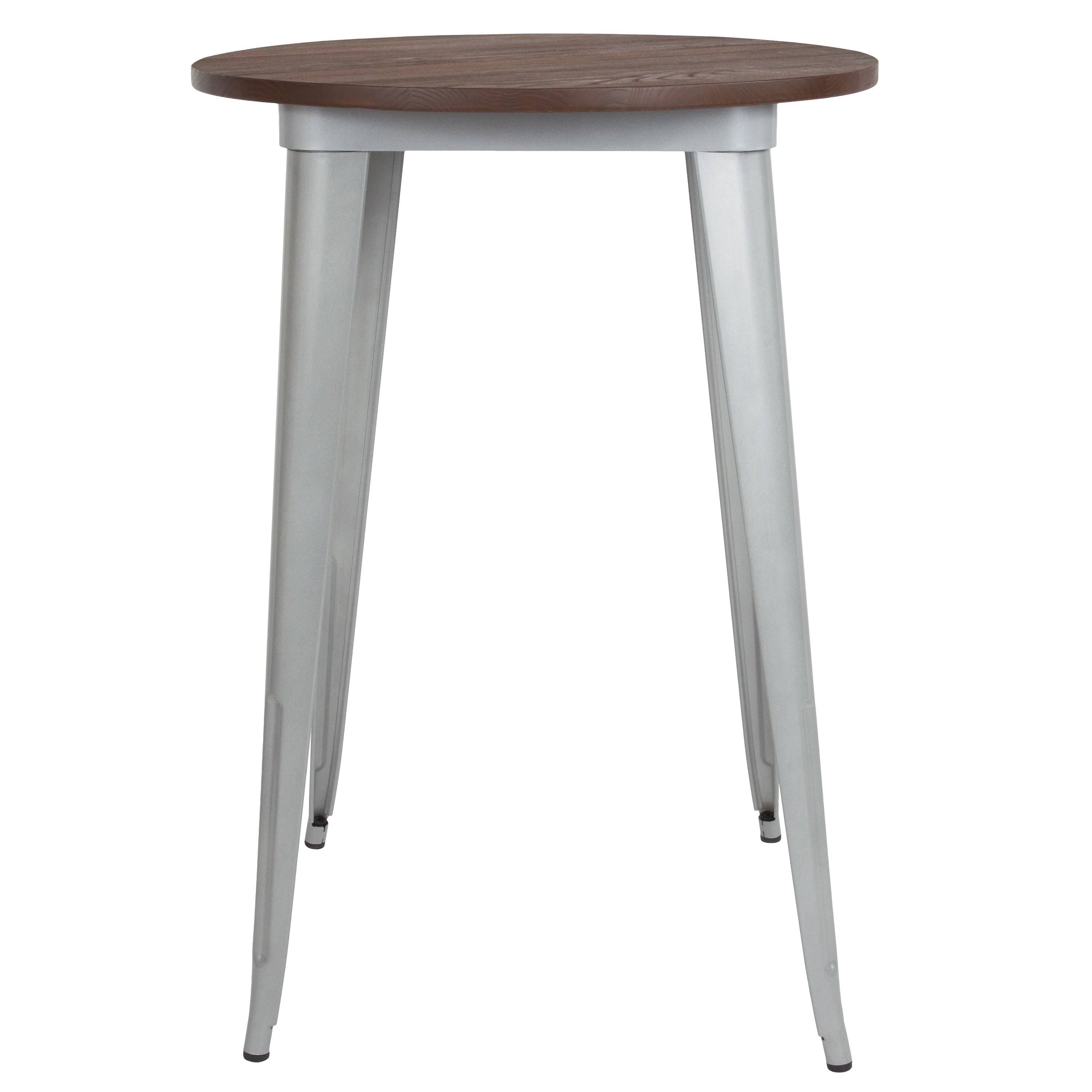 30 inch Round Metal Bar Height Table with Black Wood Top N68738