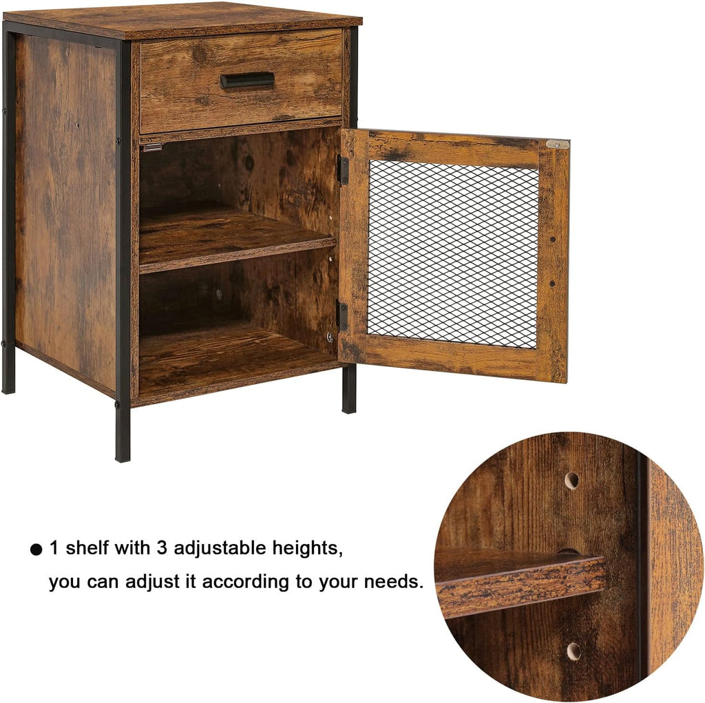 Rustic Brown End Table with Drawer and Mesh Door P23917