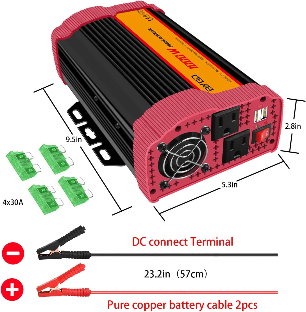 1000W Car Power Inverter DC 12V to 110V AC with 2 USB Ports M673371