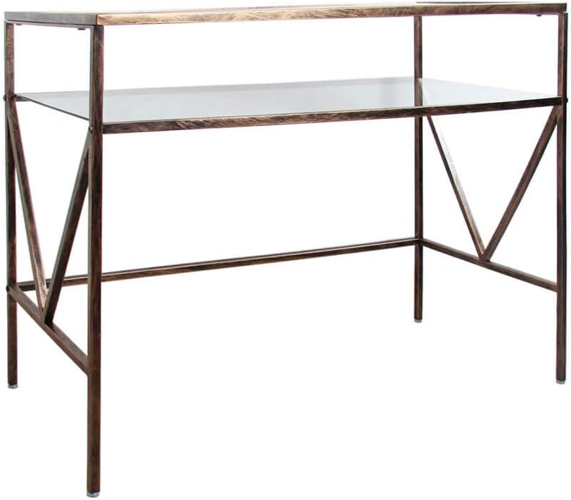 Antique Gold Glass Top Desk Vanity Table E86976