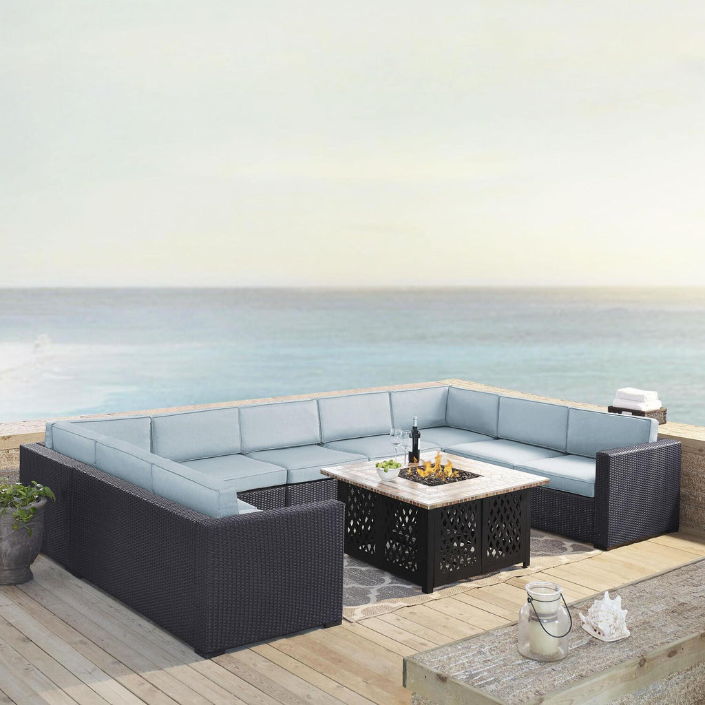 6Pc Outdoor Wicker Sectional Set with Fire Table White/Brown I493375