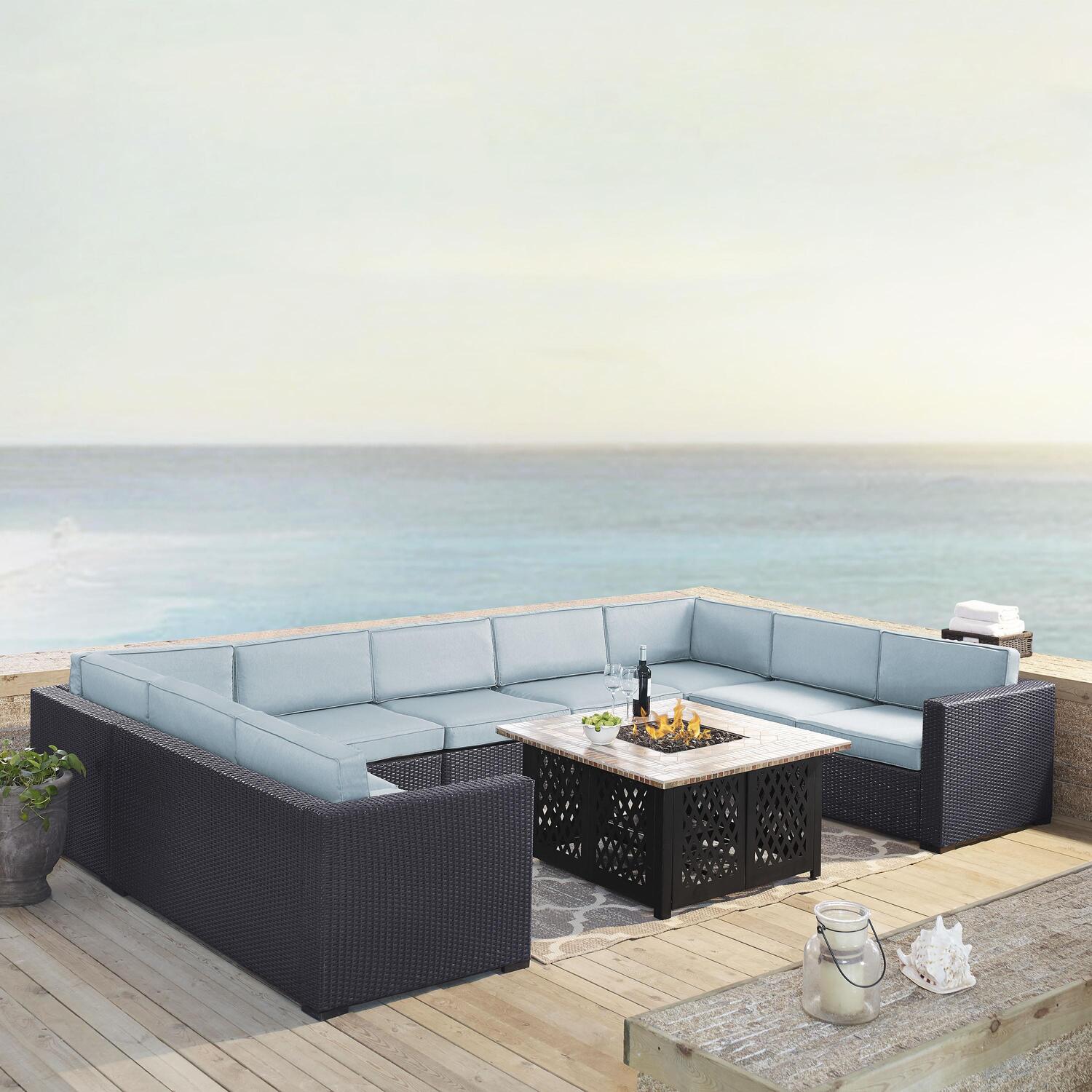 6Pc Outdoor Wicker Sectional Set with Fire Table White/Brown I493375