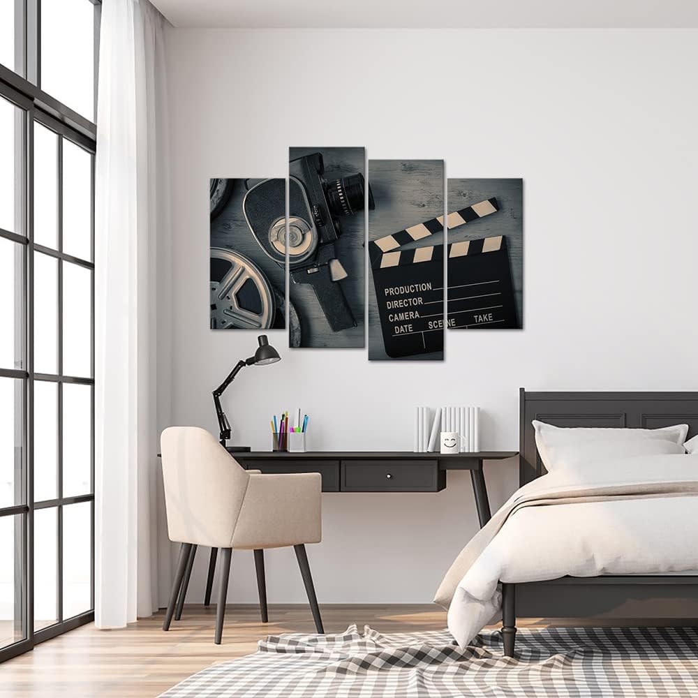 4 Pieces Black and White Film Reels Canvas Wall Art L36732