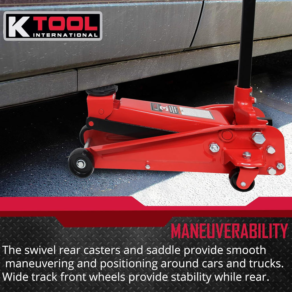 3 Ton Compact Floor Jack with Swivel Rear Casters C8595