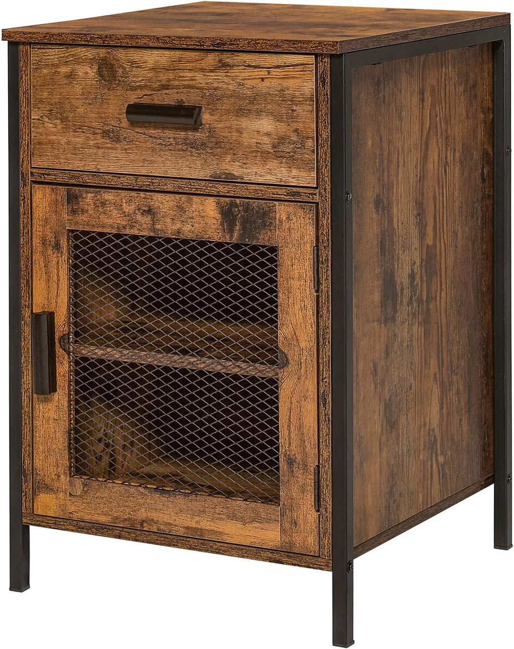 Rustic Brown End Table with Drawer and Mesh Door P23917