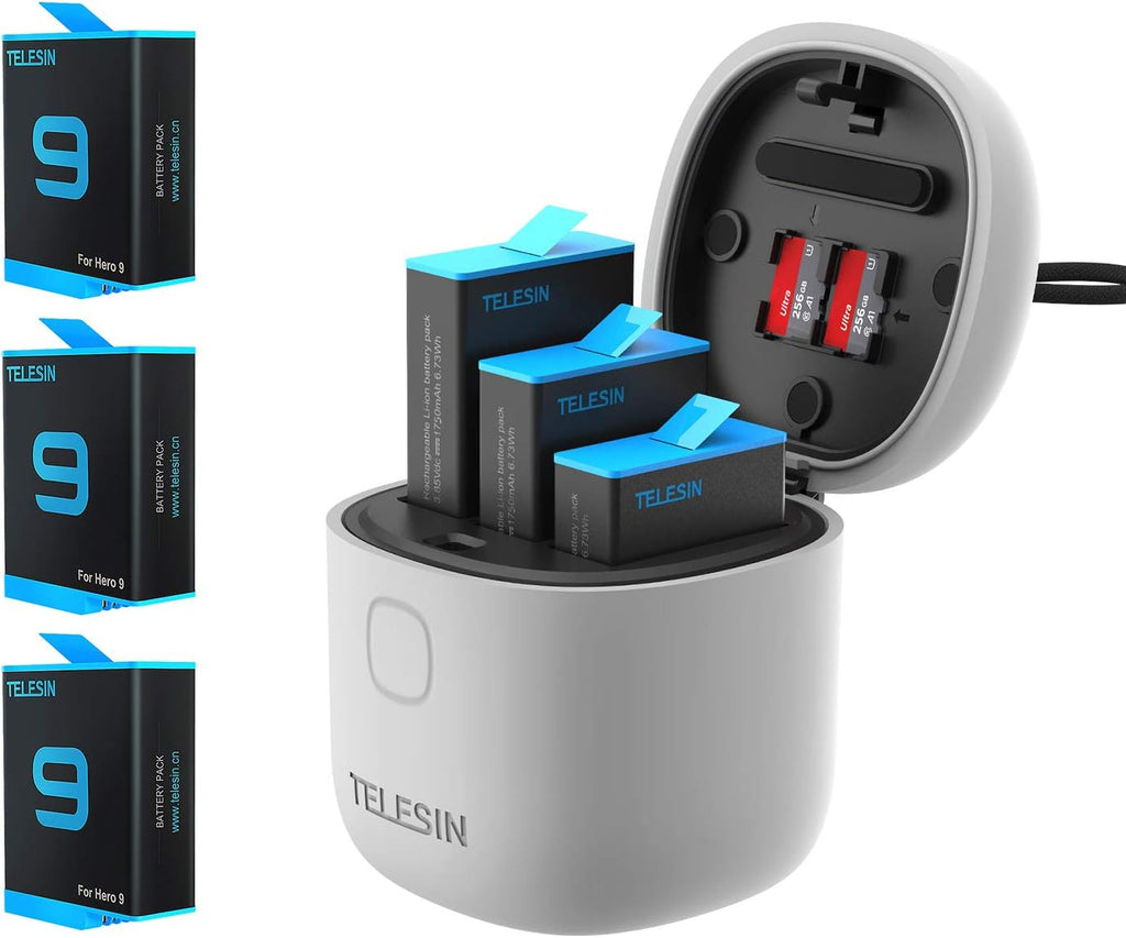 3-Pack Batteries and USB Charger with SD Card Reader Waterproof Storage Carry Case T9930