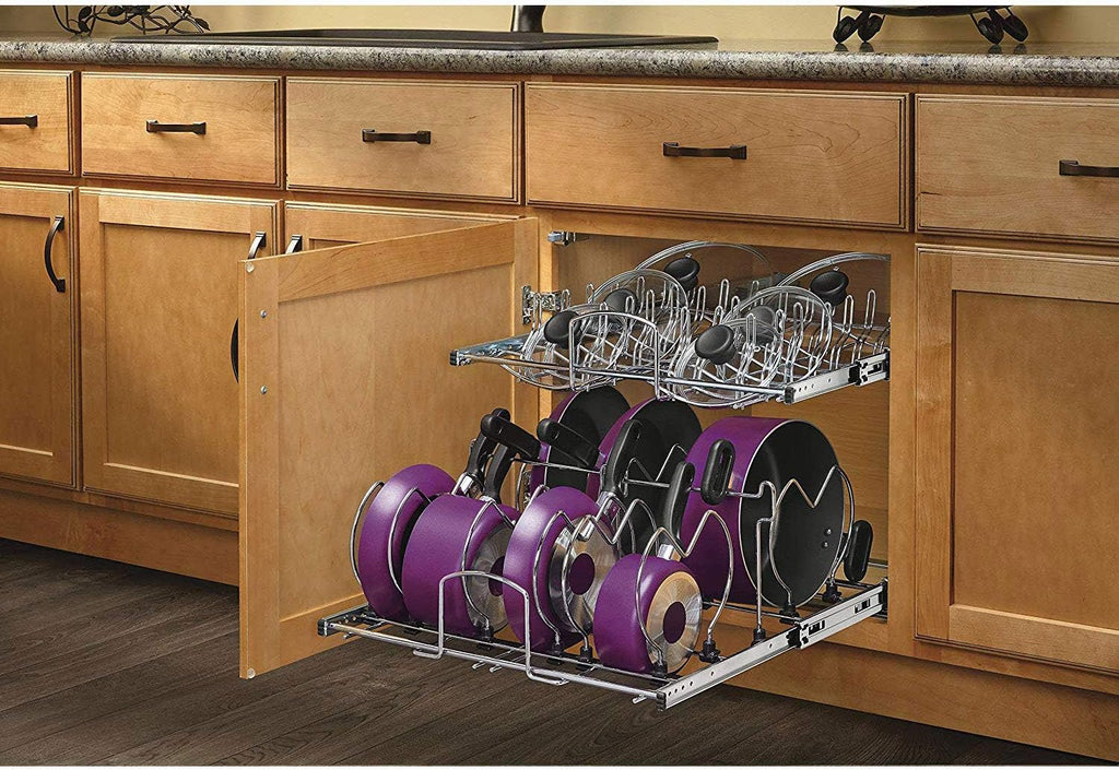 21-Inch 2-Tier Chrome Wire Pull Out Kitchen Cabinet Organizer E3335
