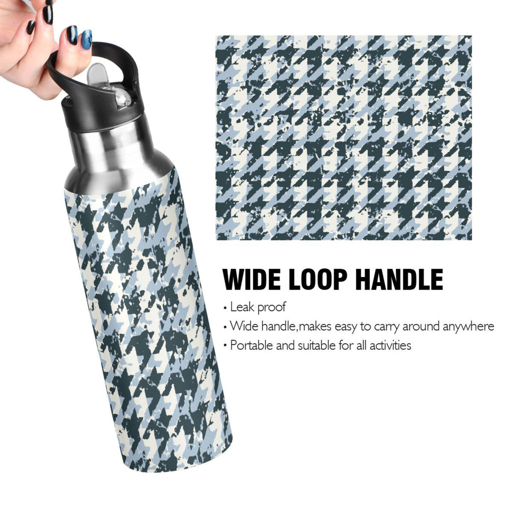 Blue Black Houndstooth Stainless Steel Insulated Water Bottle H17363