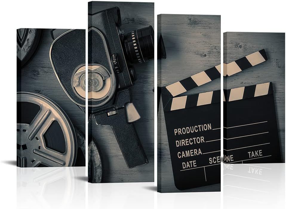 4 Pieces Black and White Film Reels Canvas Wall Art L36732