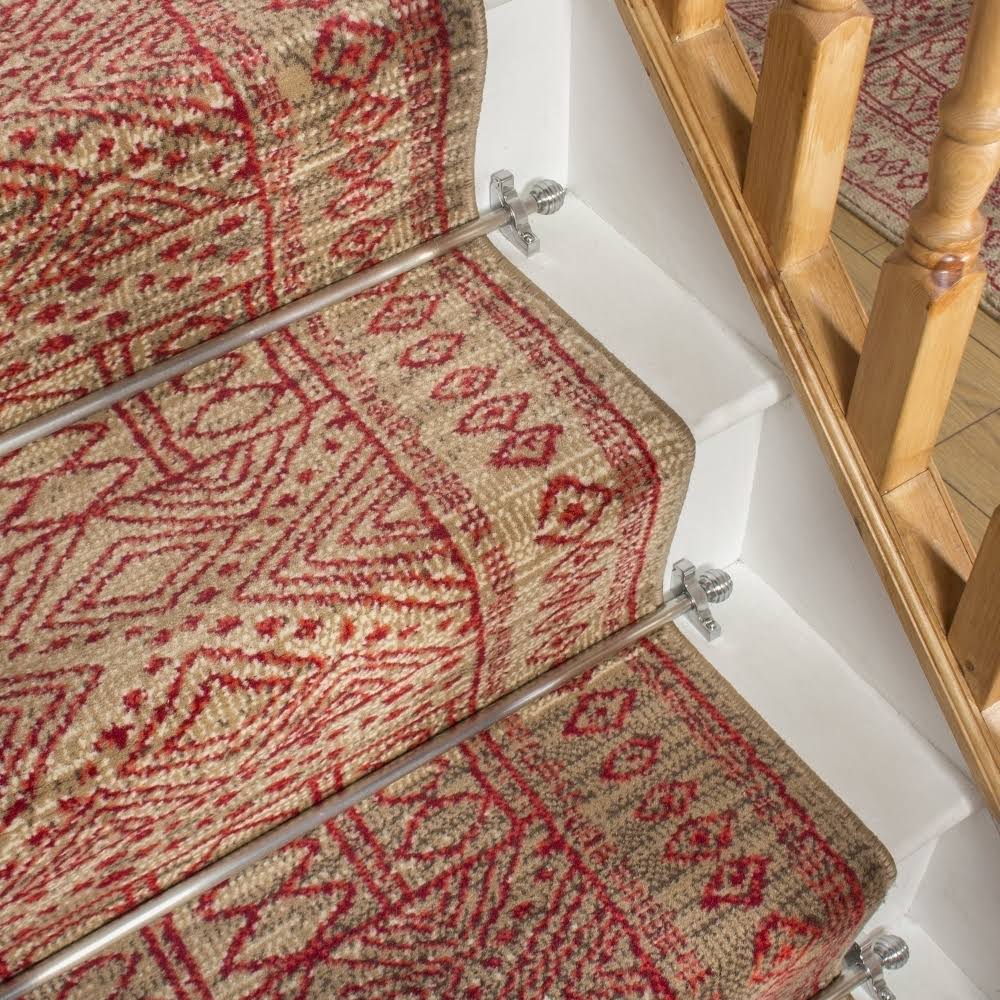 Taupe Red Stair Carpet Runner 30 Foot O4794