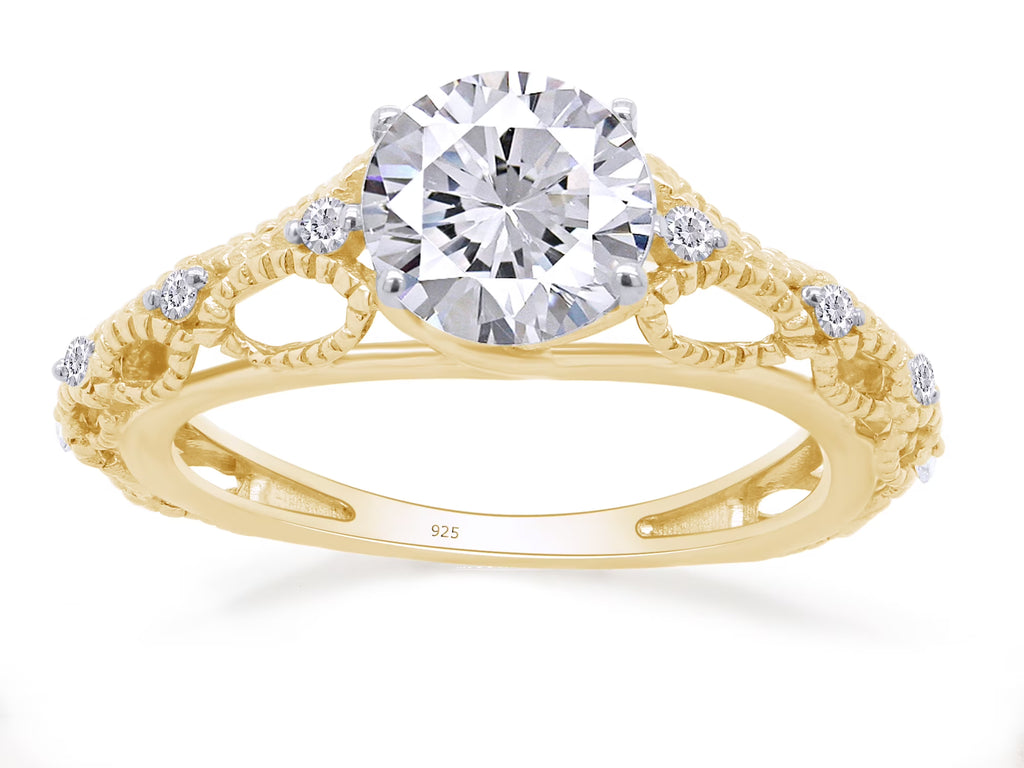 Twisted Solitaire Engagement Ring In 14K Yellow Gold Over Sterling Silver A614